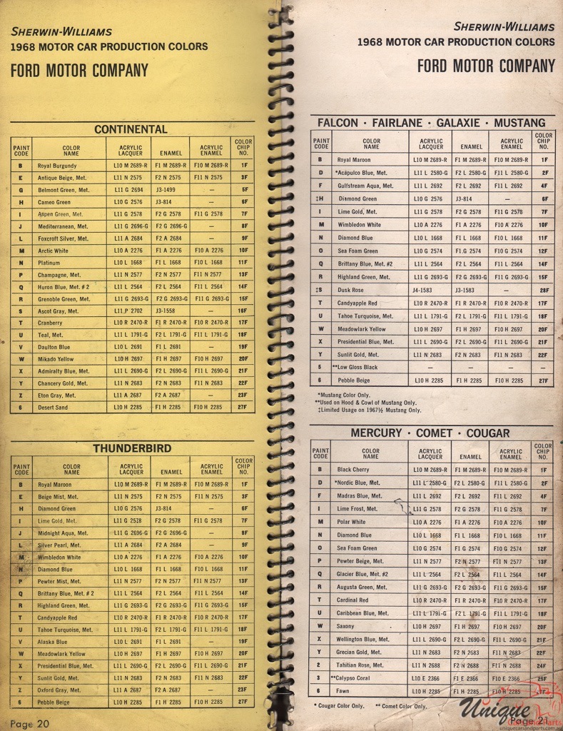 1968 Ford Paint Charts Williams 5